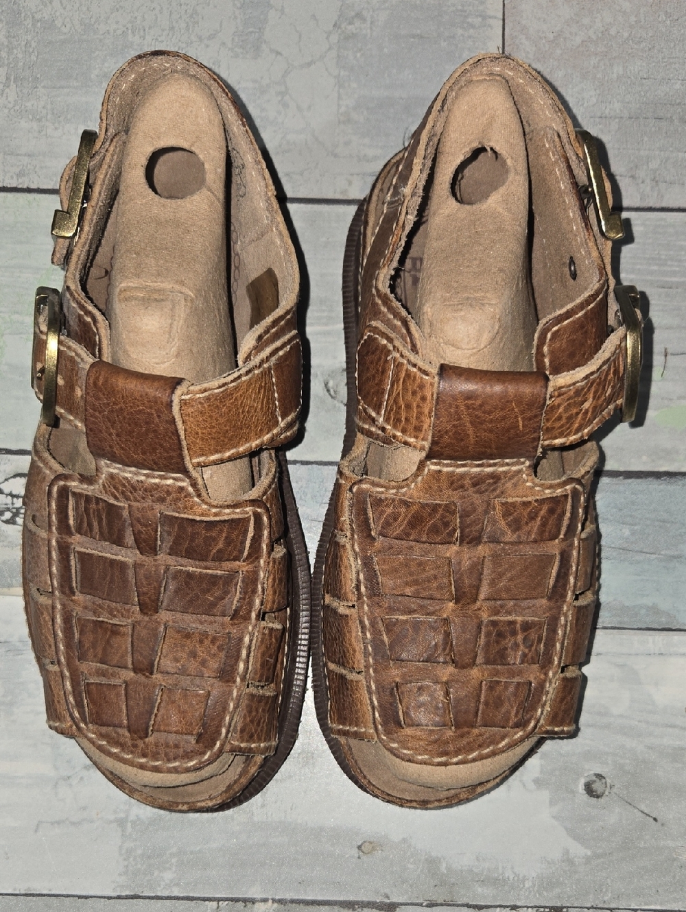 Vintage 90s Dr. Martens Brown Leather Fisherman Sandals with Gold Buckles Sz 5